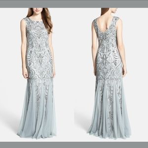 NWT Adrianna Papell Beaded Embellished Mermaid Gown in‎ Blue Mist [SZ 16 ]